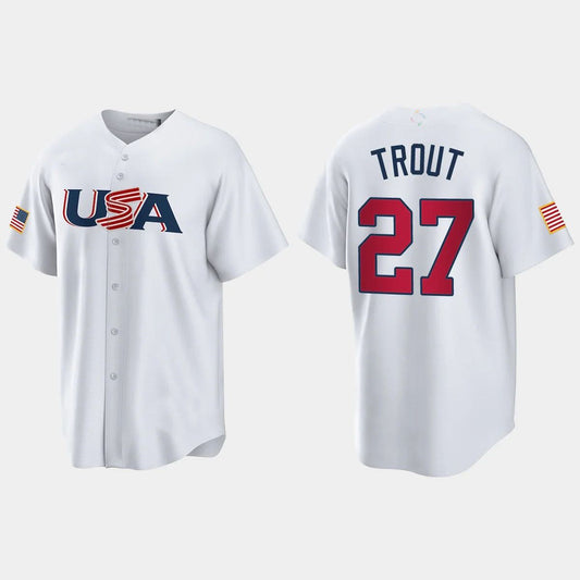 #27 MIKE TROUT LOS ANGELES ANGELS 2023 WORLD BASEBALL CLASSIC USA REPLICA JERSEY ¨C WHITE Stitches Baseball Jerseys - Main View