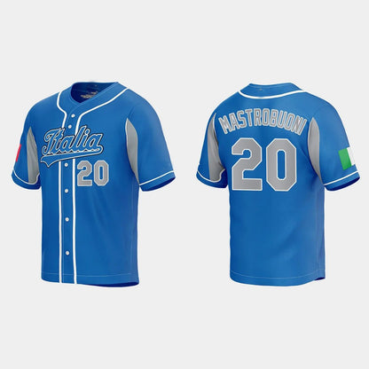 #20 MILES MASTROBUONI ITALY BASEBALL 2023 WORLD BASEBALL CLASSIC JERSEY ¨C ROYAL Stitches Baseball Jerseys - Main View