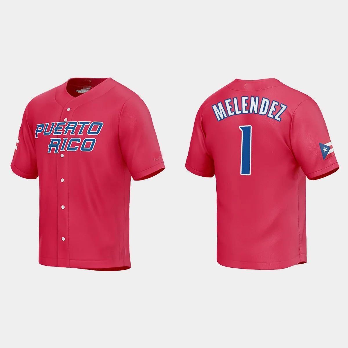 #1 MJ MELENDEZ PUERTO RICO BASEBALL 2023 WORLD BASEBALL CLASSIC JERSEY - RED Stitches Baseball Jerseys