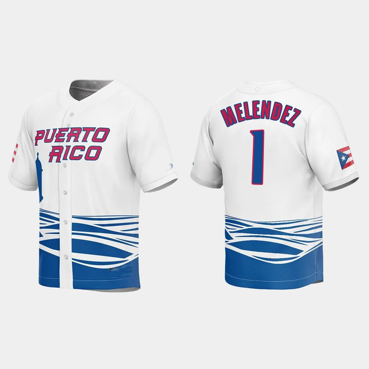#1 MJ MELENDEZ PUERTO RICO BASEBALL 2023 WORLD BASEBALL CLASSIC JERSEY ¨C WHITE Stitches Baseball Jerseys - Main View