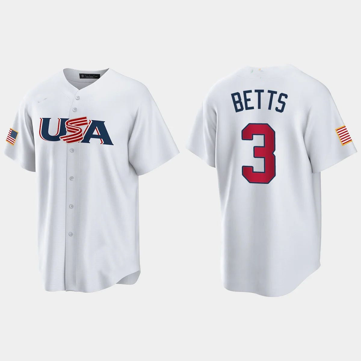 #3 MOOKIE BETTS LOS ANGELES DODGERS 2023 WORLD BASEBALL CLASSIC USA REPLICA JERSEY ¨C WHITE Stitches Baseball Jerseys - Main View