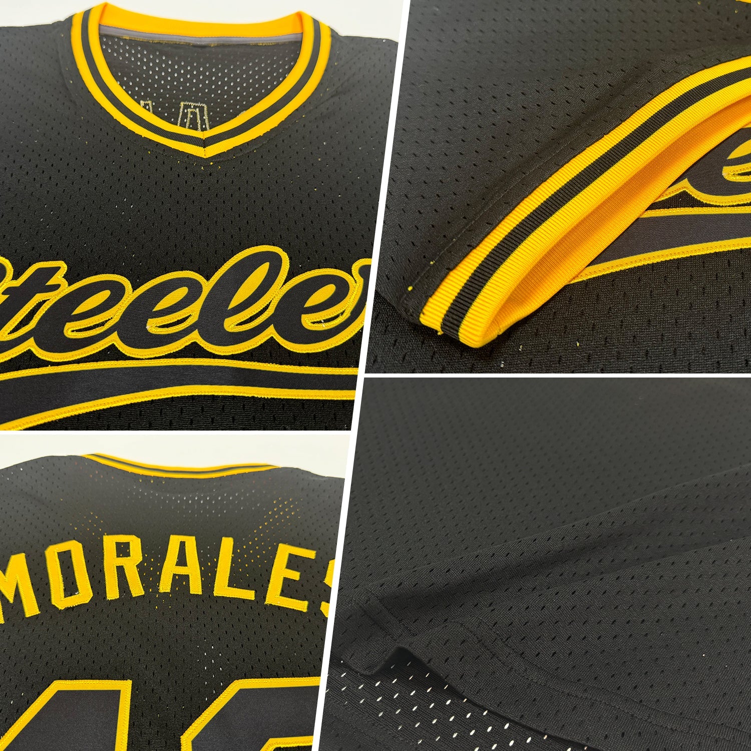 Custom Black Gold Authentic Throwback Baseball Jersey view 2