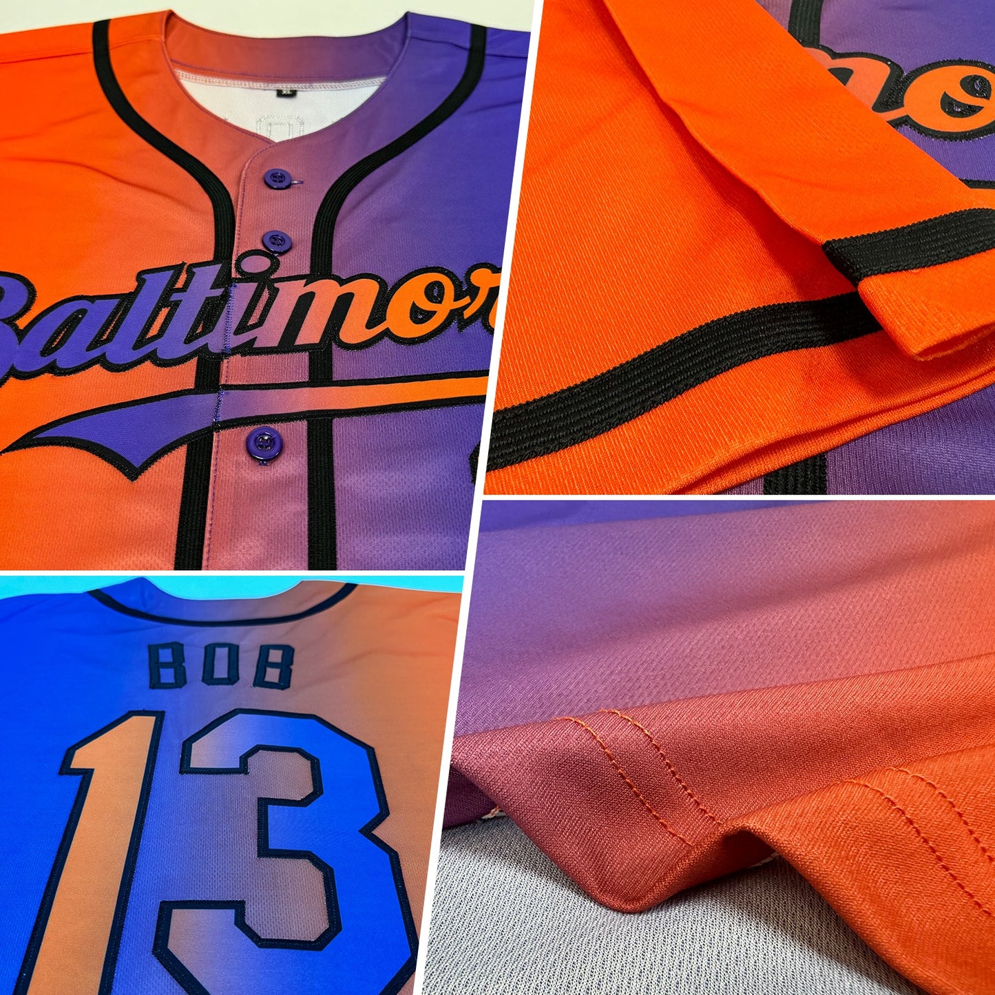 Custom Purple Orange-Black Authentic Gradient Fashion Baseball Jersey view 2