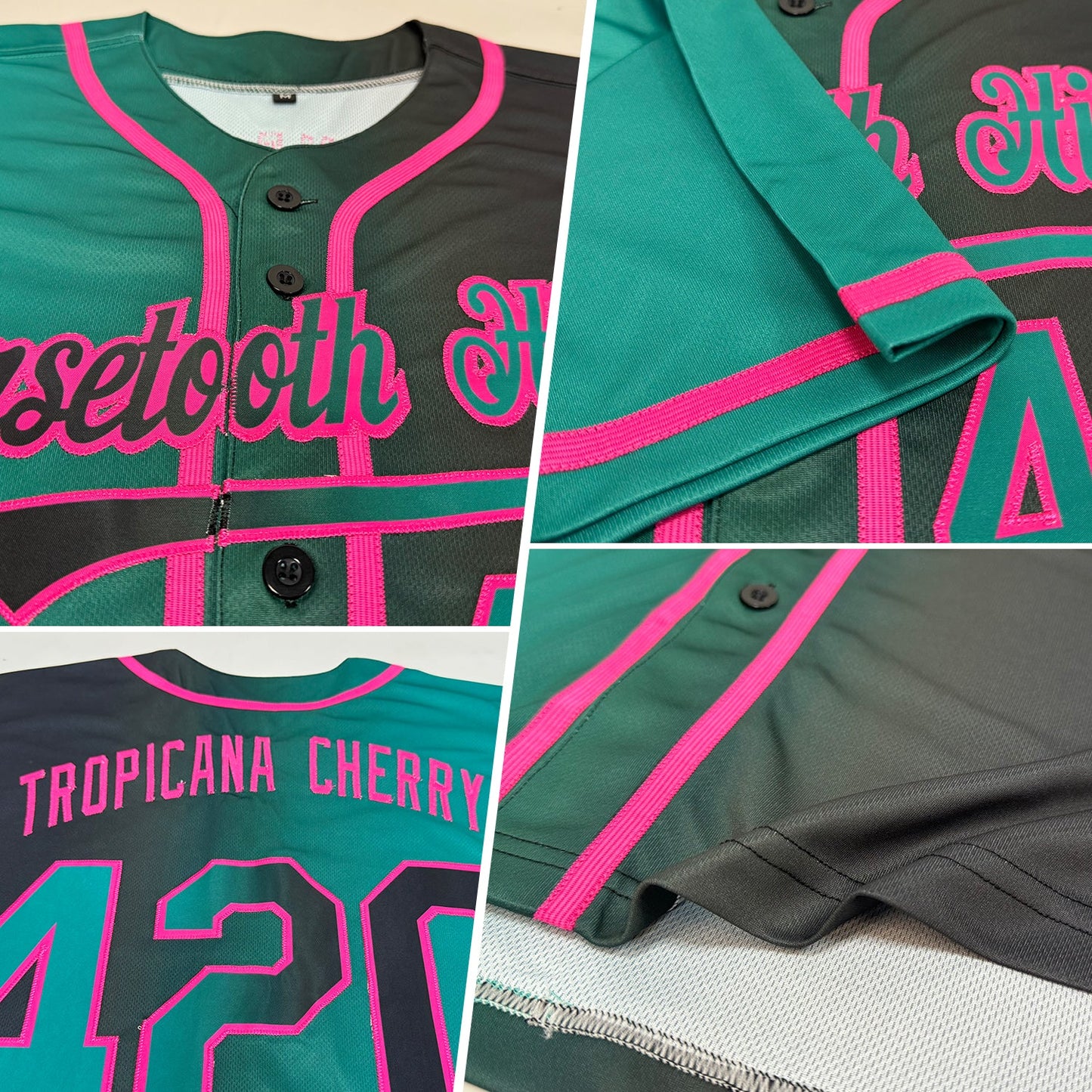 Custom Black Teal-Pink Authentic Gradient Fashion Baseball Jersey view 2
