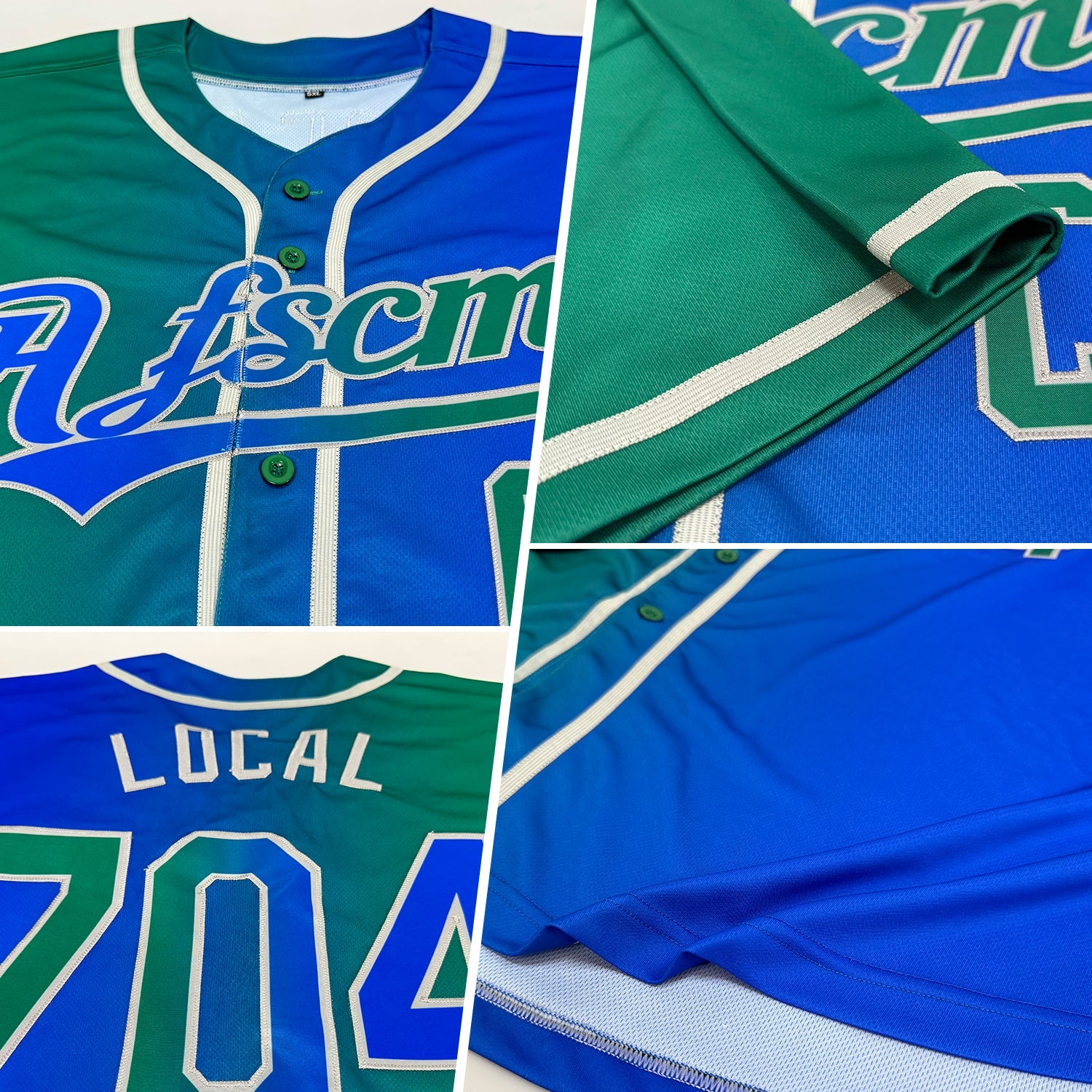 Custom Royal Kelly Green-Gray Authentic Gradient Fashion Baseball Jersey view 2