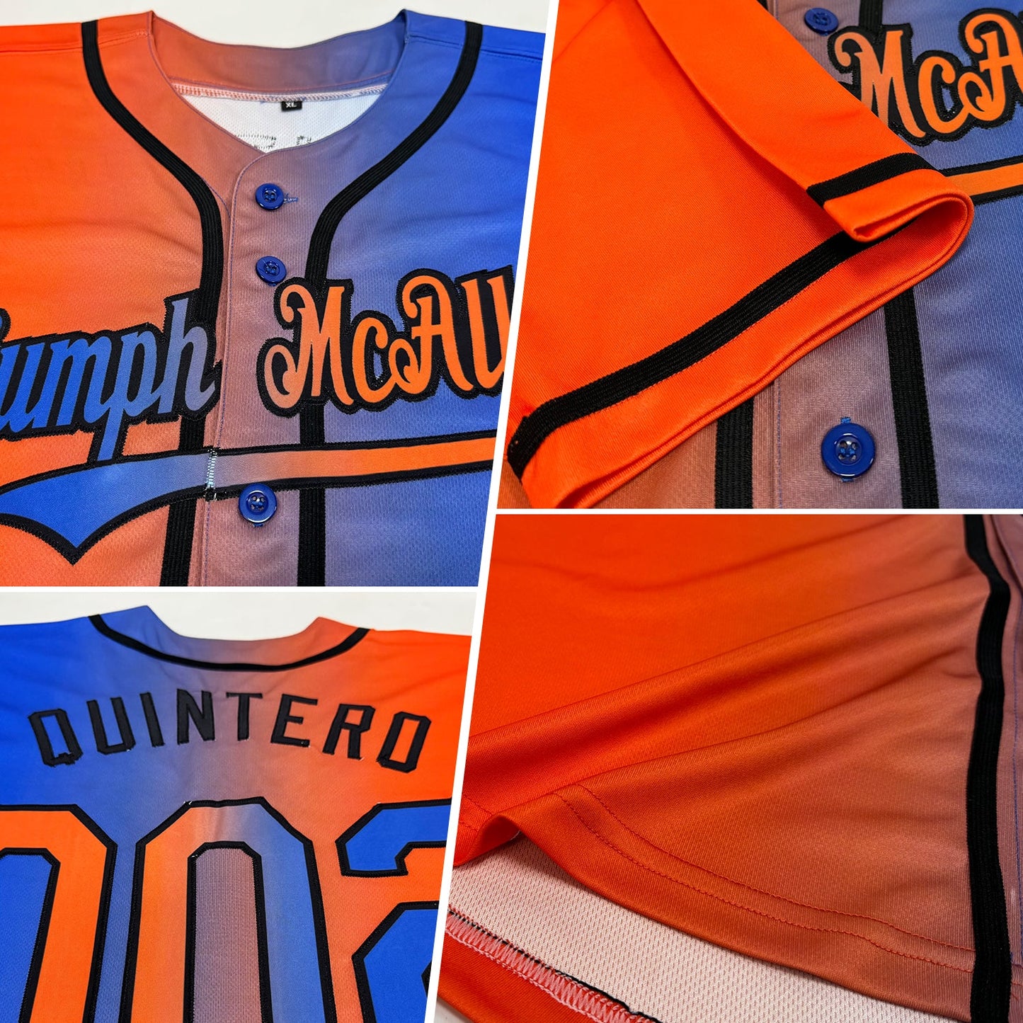 Custom Thunder Blue Orange-Black Authentic Gradient Fashion Baseball Jersey view 2
