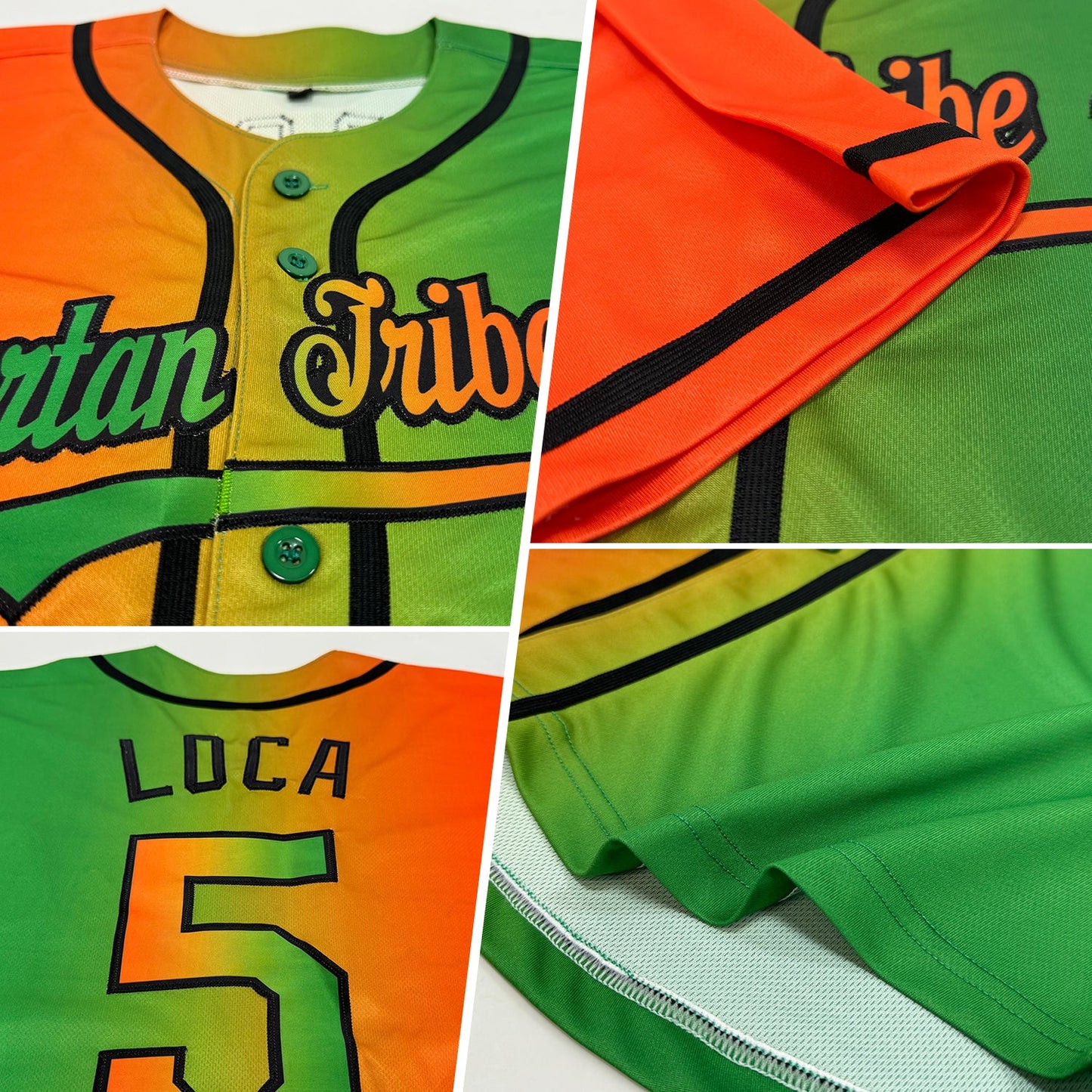 Custom Grass Green Orange-Black Authentic Gradient Fashion Baseball Jersey view 2