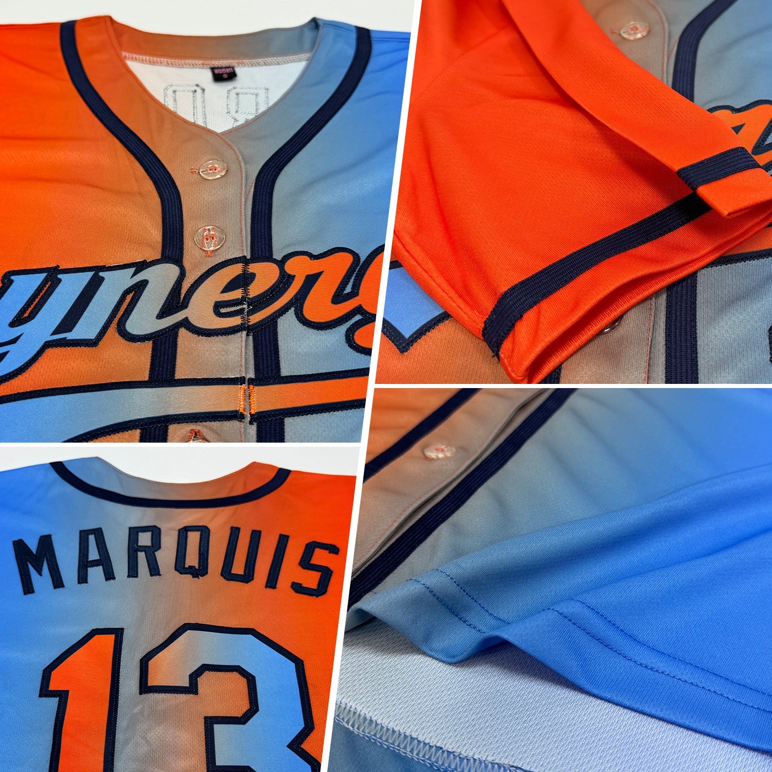 Custom Electric Blue Orange-Navy Authentic Gradient Fashion Baseball Jersey view 2