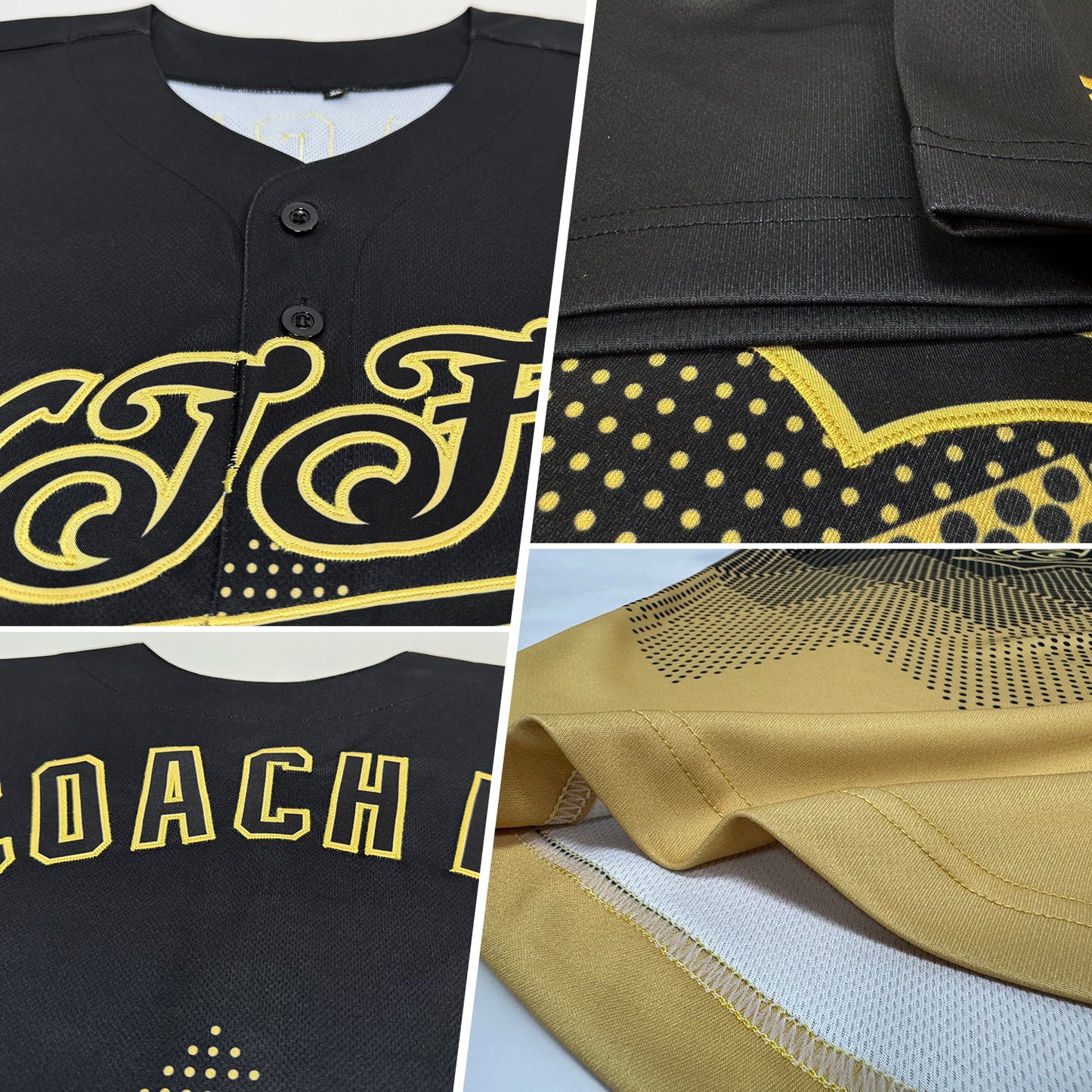 Custom Black Vegas Gold 3D Pattern Design Gradient Square Shapes Authentic Baseball Jersey view 2