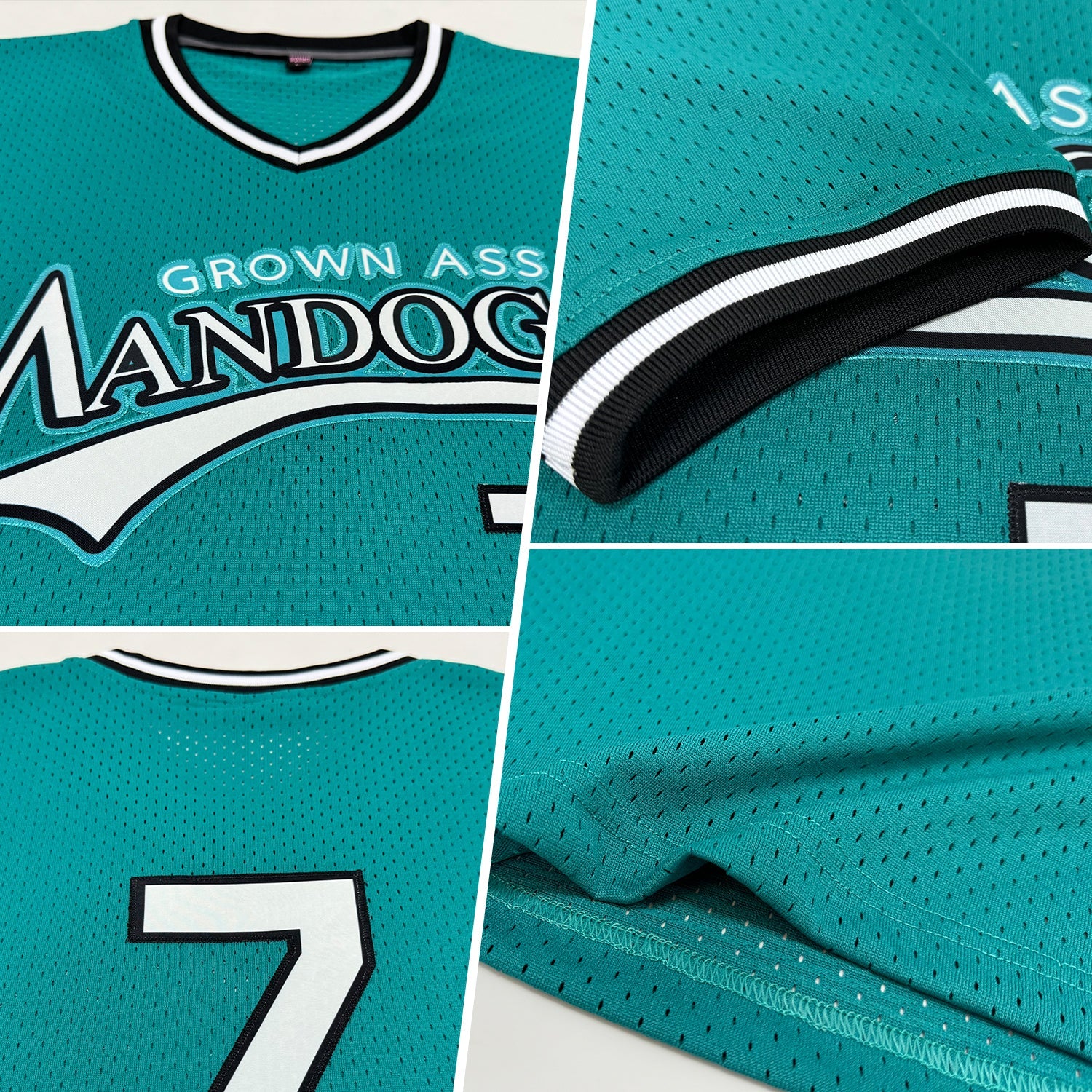 Custom Teal White-Black Authentic Throwback Baseball Jersey view 2