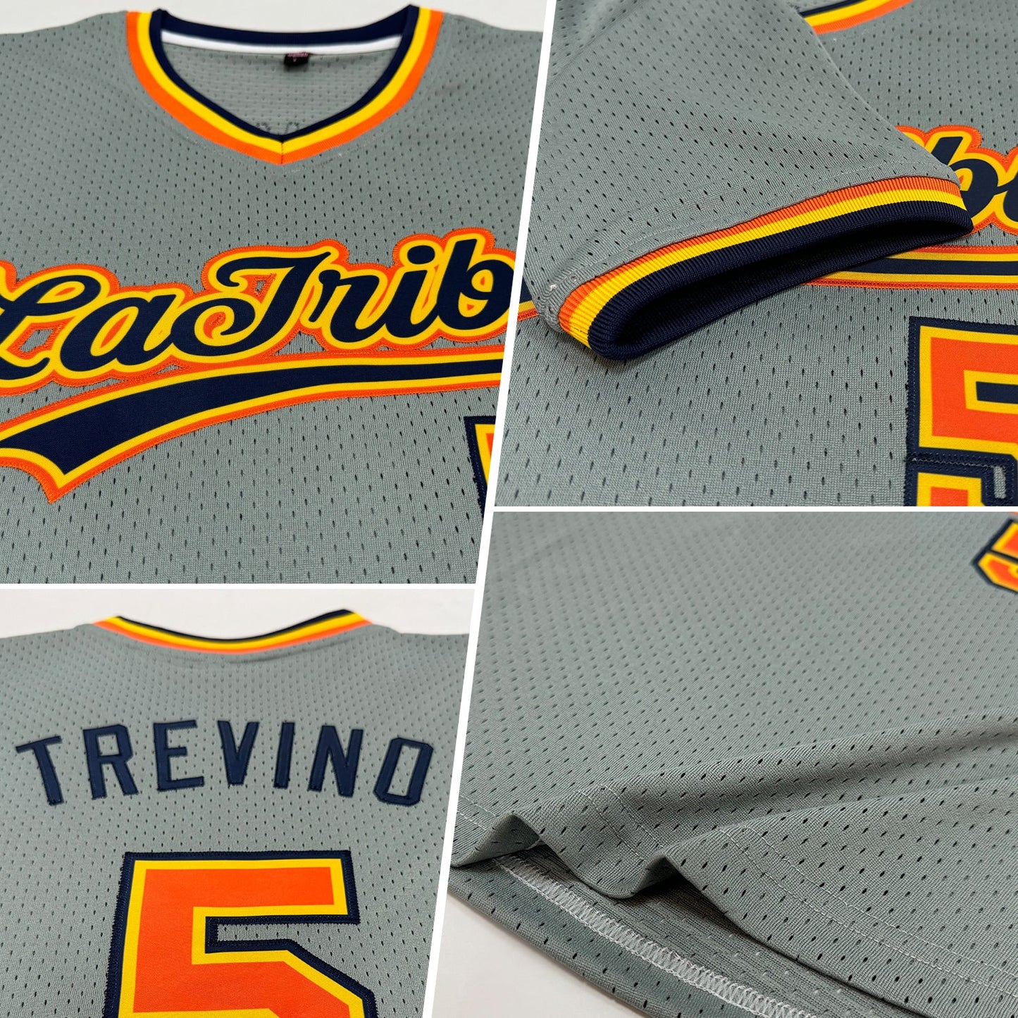 Custom Gray Orange Gold-Navy Authentic Throwback Baseball Jersey view 2