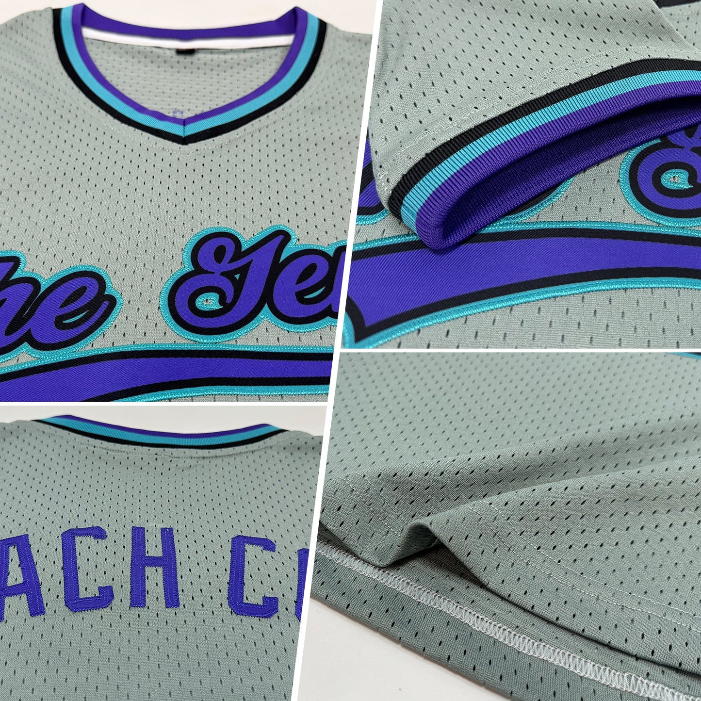 Custom Gray Purple Black-Teal Authentic Throwback Baseball Jersey view 2