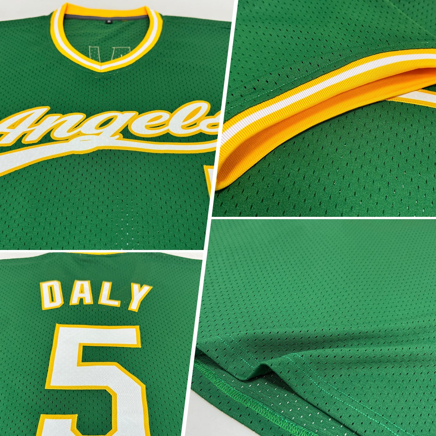 Custom Kelly Green White-Gold Authentic Throwback Baseball Jersey view 2
