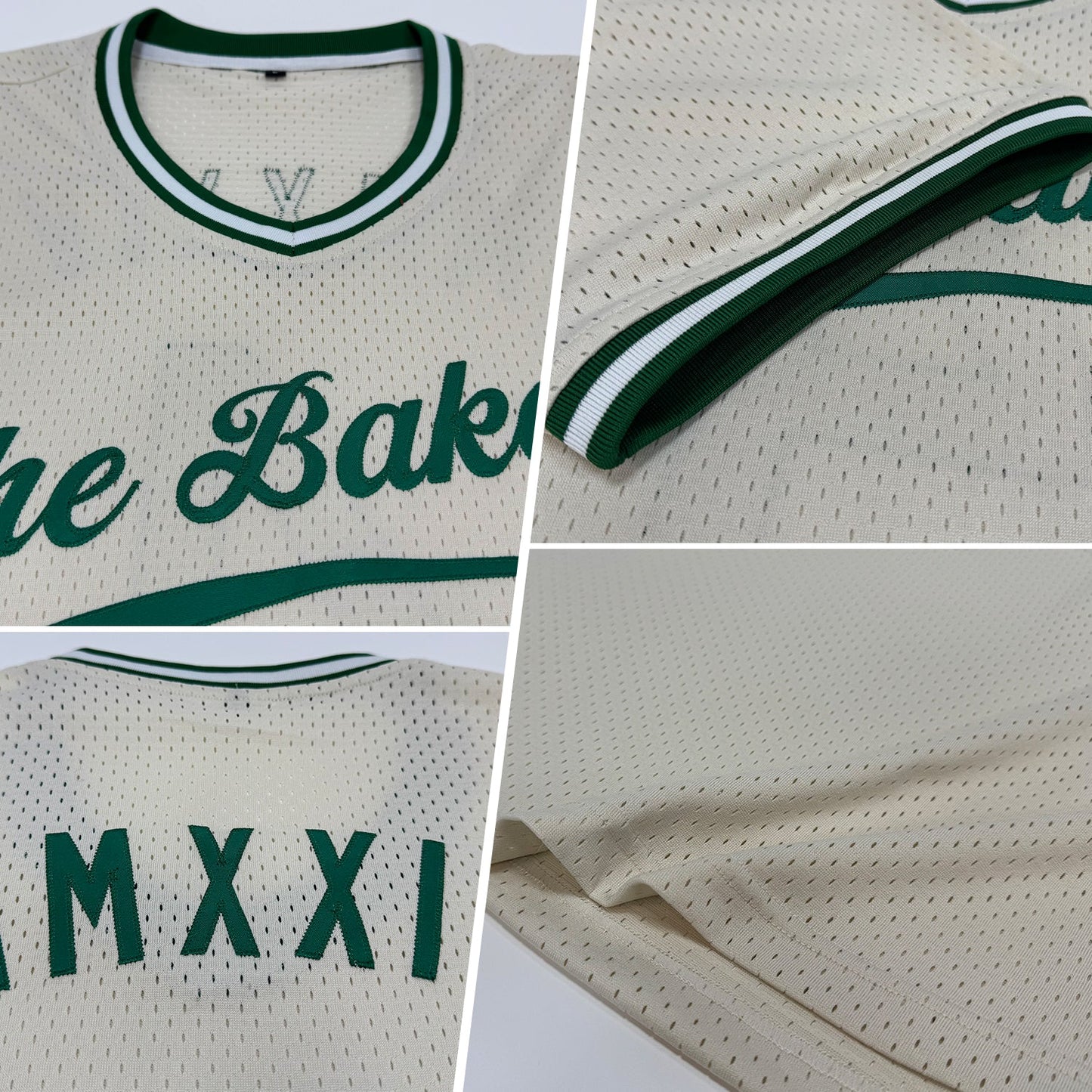 Custom Cream Kelly Green-White Authentic Throwback Baseball Jersey view 2