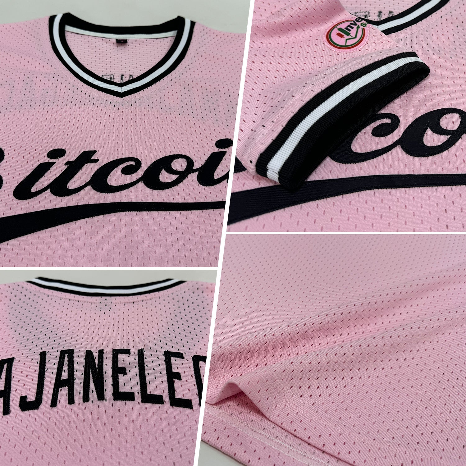 Custom Light Pink Black-White Authentic Throwback Baseball Jersey view 2