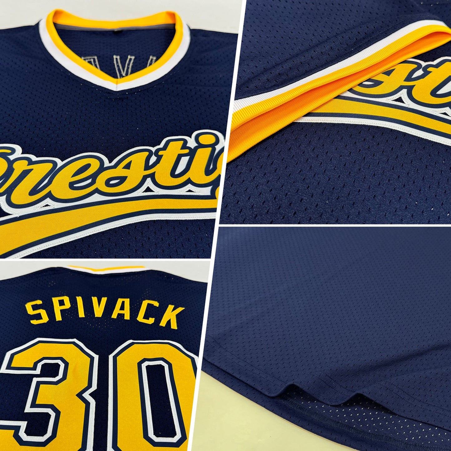 Custom Navy Gold-White Authentic Throwback Baseball Jersey view 2