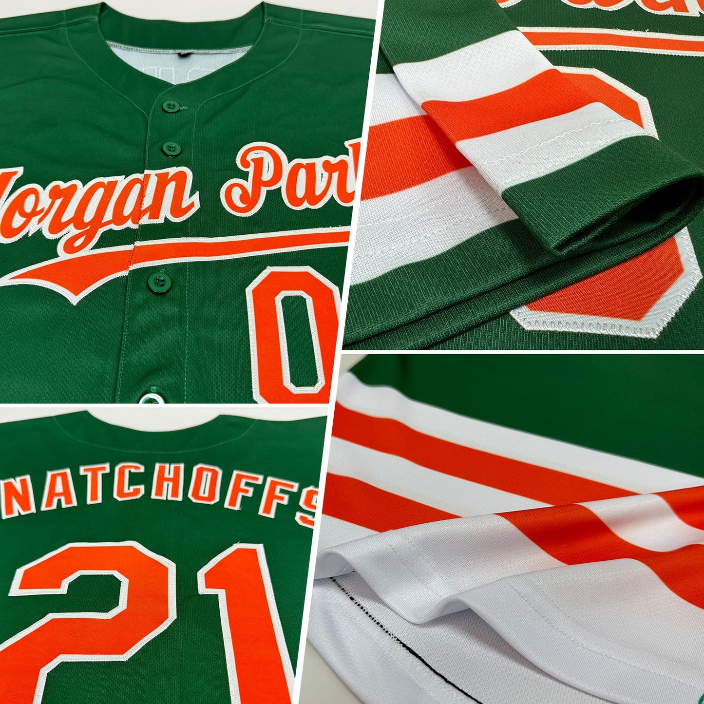 Custom Green Orange-White Line Authentic Baseball Jersey view 2