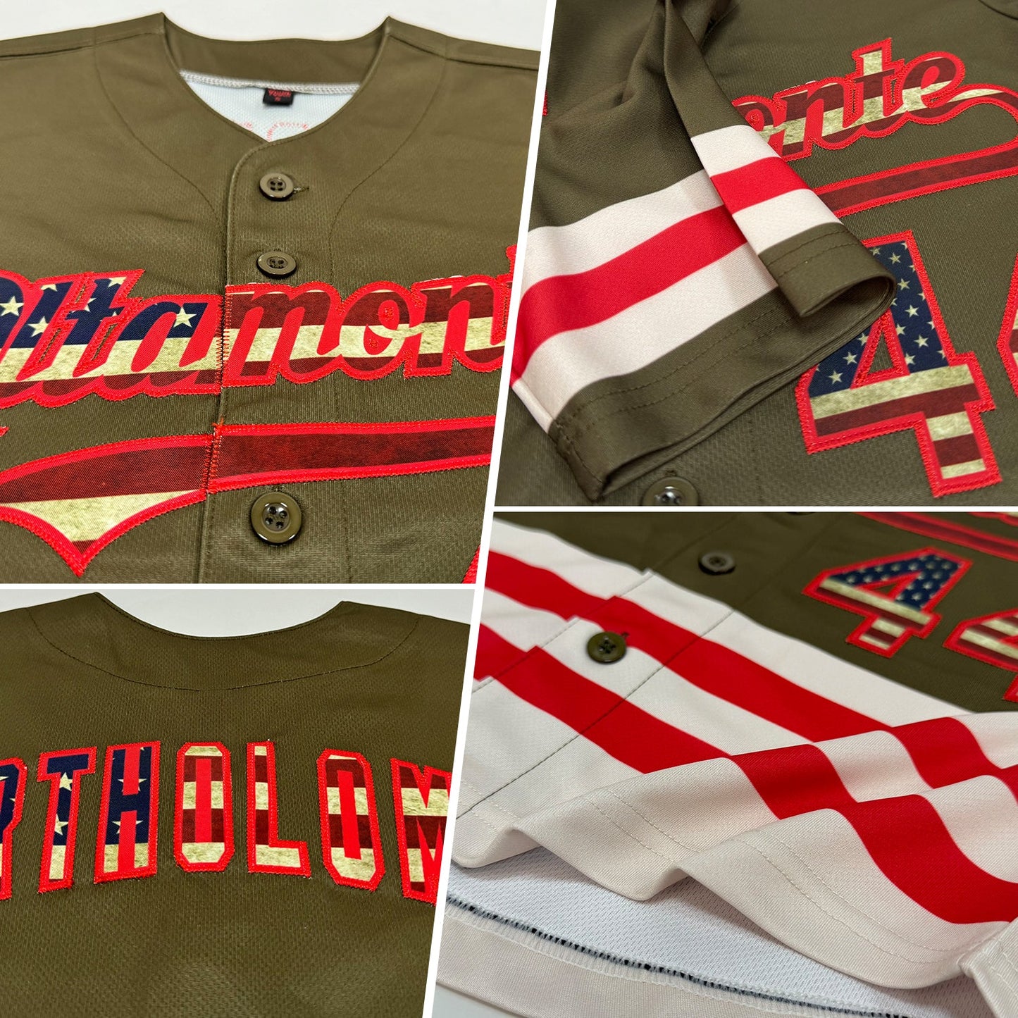Custom Olive Vintage USA Flag Red-Cream Line Authentic Salute To Service Baseball Jersey view 2