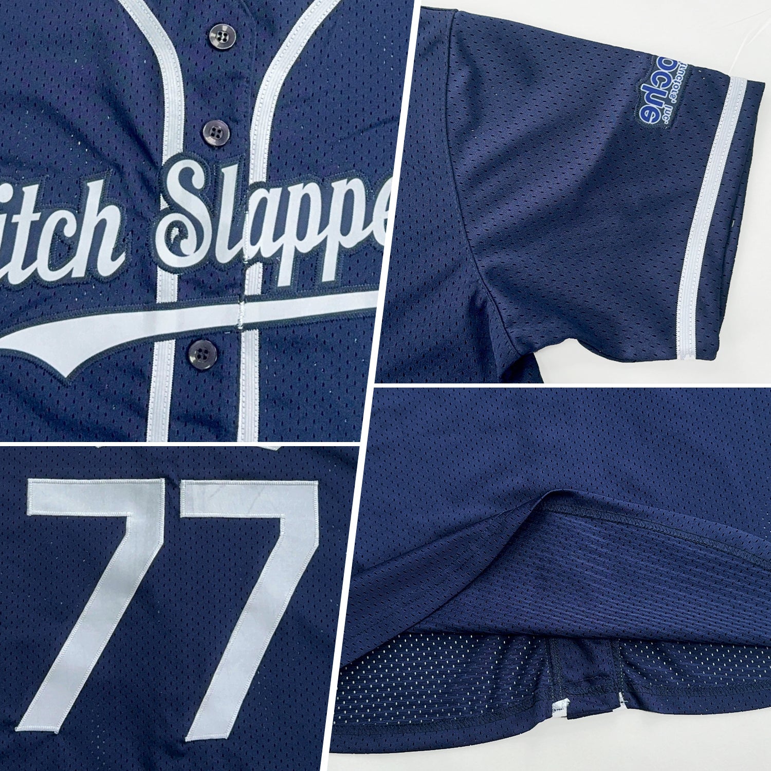 Custom Navy White Mesh Authentic Throwback Baseball Jersey view 2