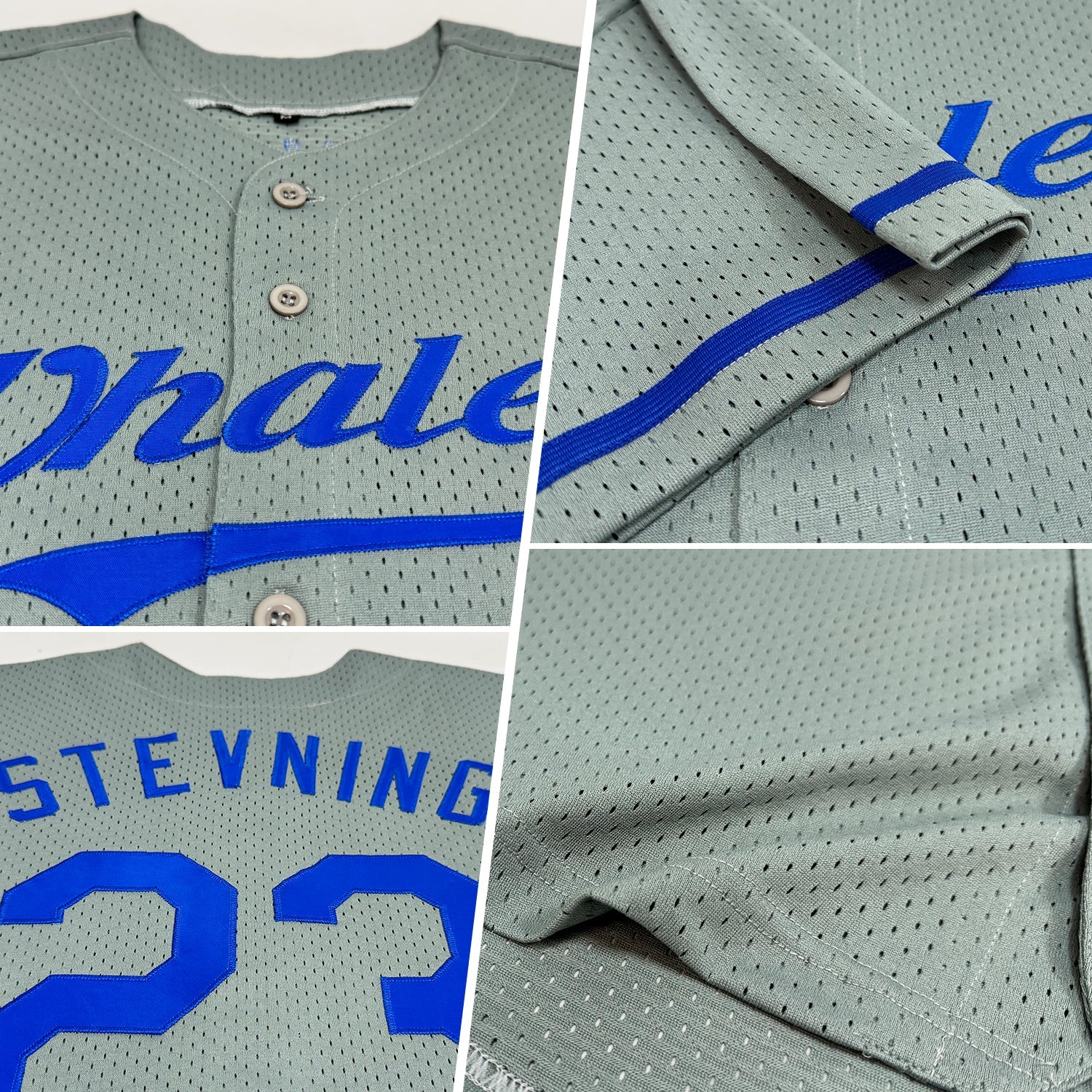 Custom Gray Royal Mesh Authentic Throwback Baseball Jersey view 2