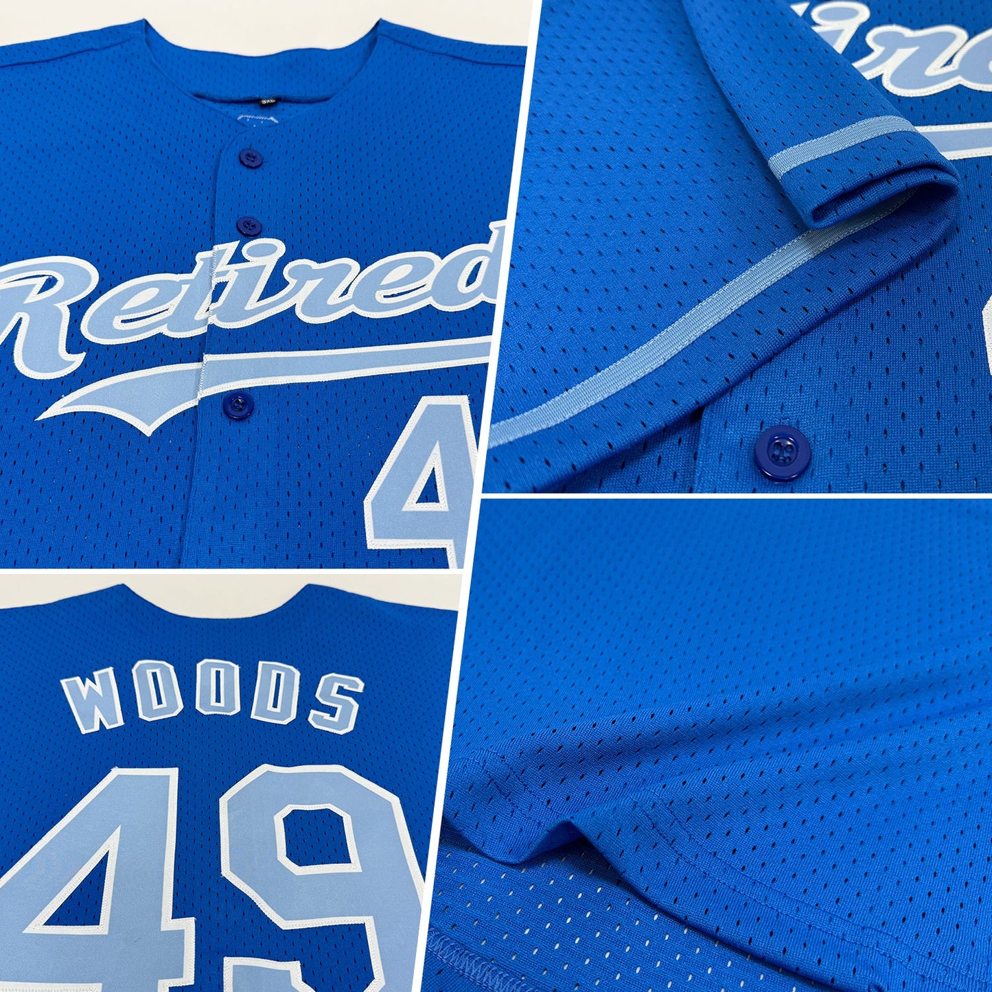 Custom Blue Light Blue-White Mesh Authentic Throwback Baseball Jersey view 2