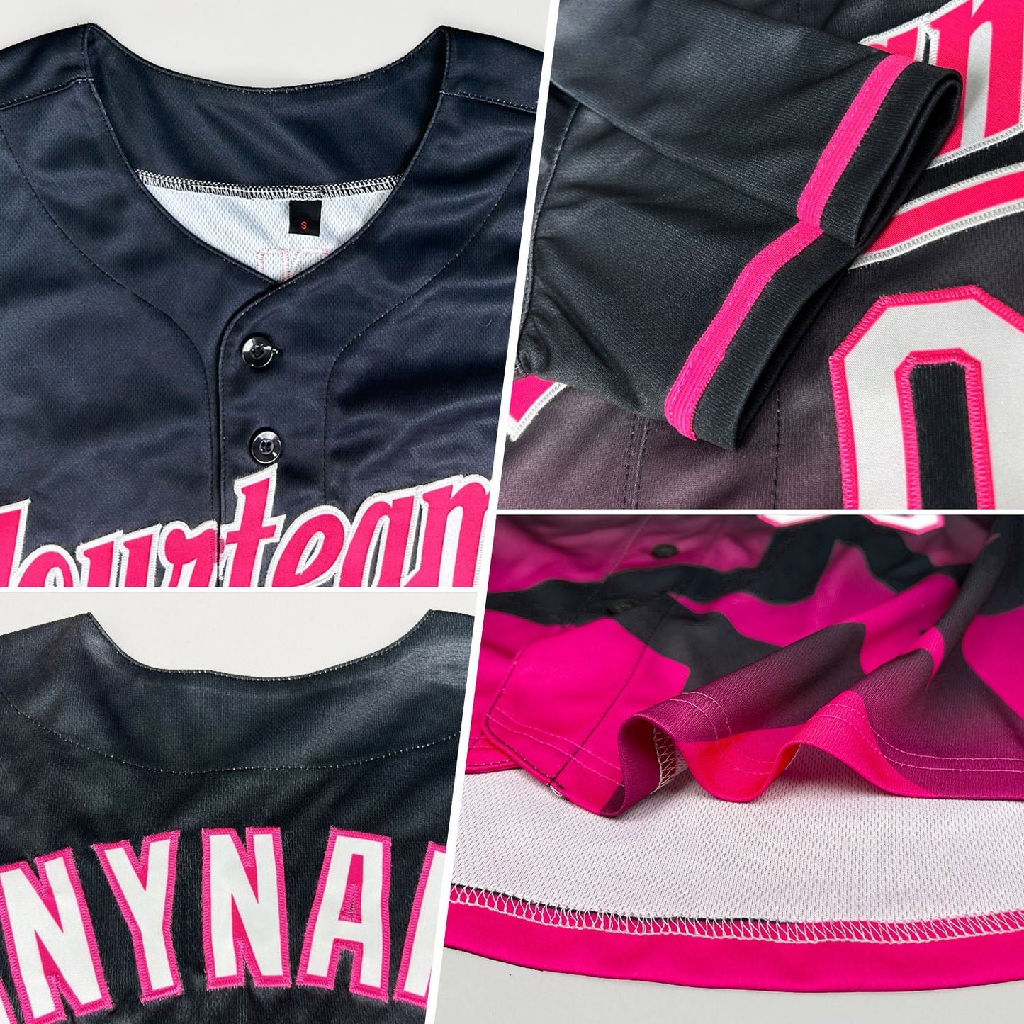 Custom Black Neon Pink-Aqua 3D Pattern Design Gradient Style Twinkle Star Authentic Baseball Jersey view 2