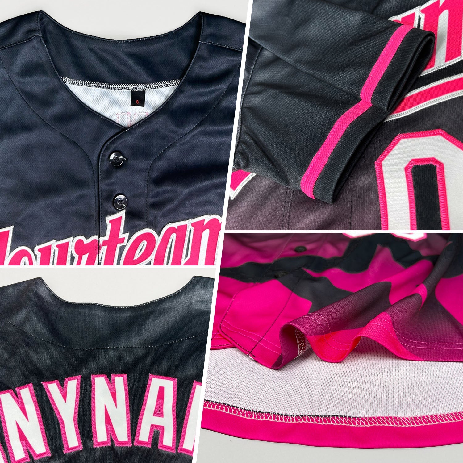 Custom Black Neon Pink-Aqua 3D Pattern Design Gradient Style Twinkle Star Authentic Baseball Jersey view 2