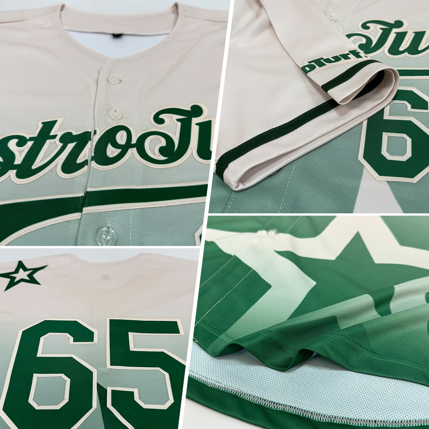 Custom Cream Green 3D Pattern Design Gradient Style Twinkle Star Authentic Baseball Jersey view 2