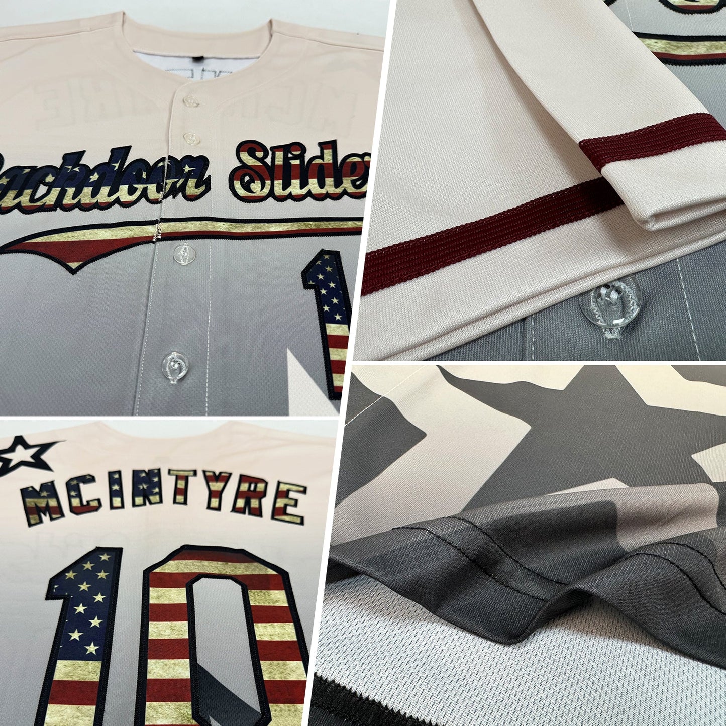 Custom Cream Vintage USA Flag-Black 3D Pattern Design Gradient Style Twinkle Star Authentic Baseball Jersey view 2