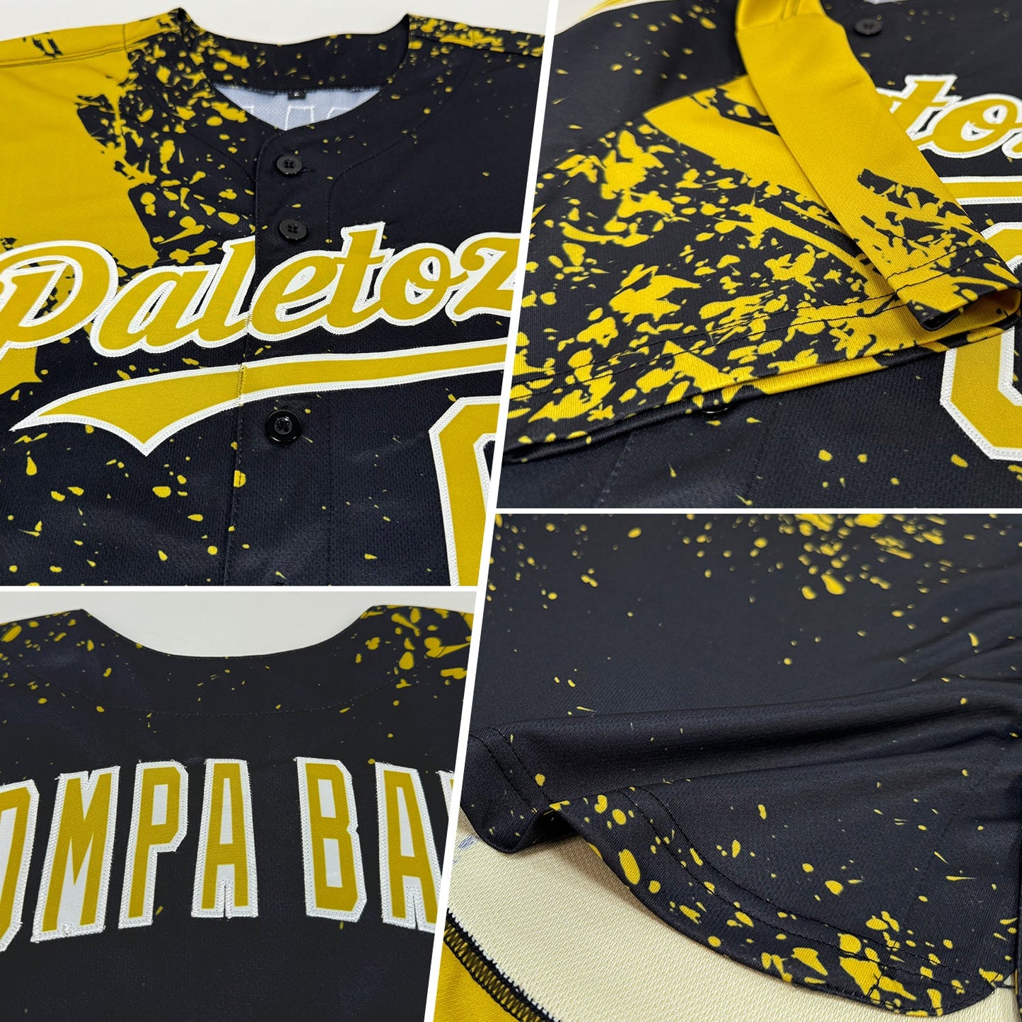 Custom Old Gold Black-White 3D Pattern Design Abstract Brush Stroke Authentic Baseball Jersey view 2