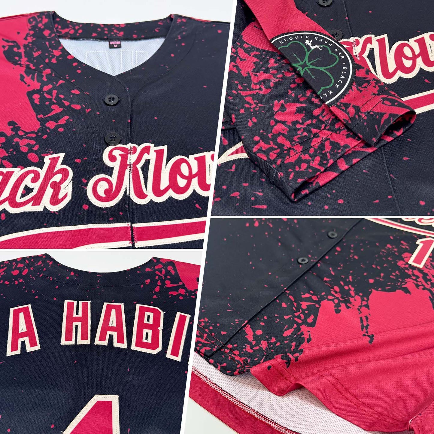 Custom Crimson Black-Cream 3D Pattern Design Abstract Brush Stroke Authentic Baseball Jersey view 2