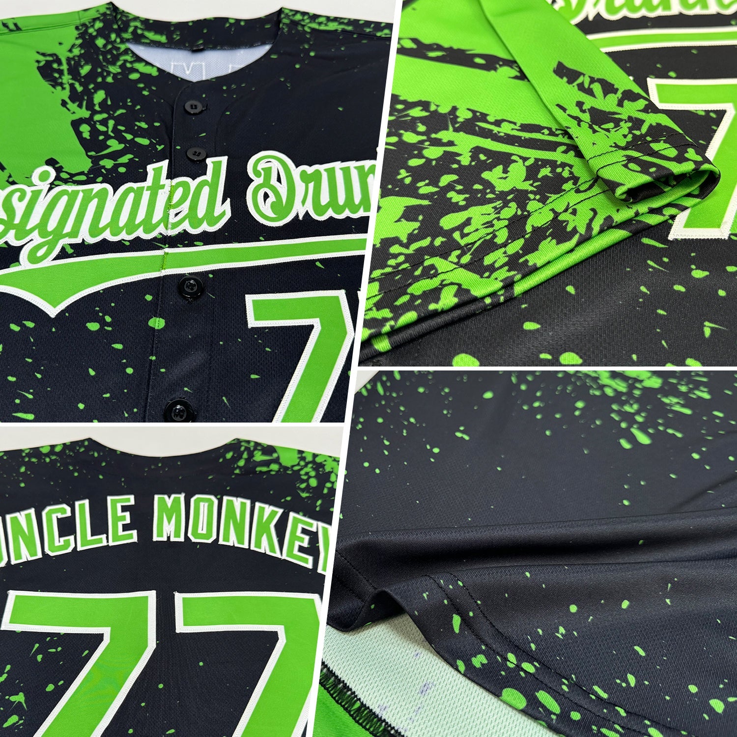 Custom Aurora Green Black-White 3D Pattern Design Abstract Brush Stroke Authentic Baseball Jersey view 2
