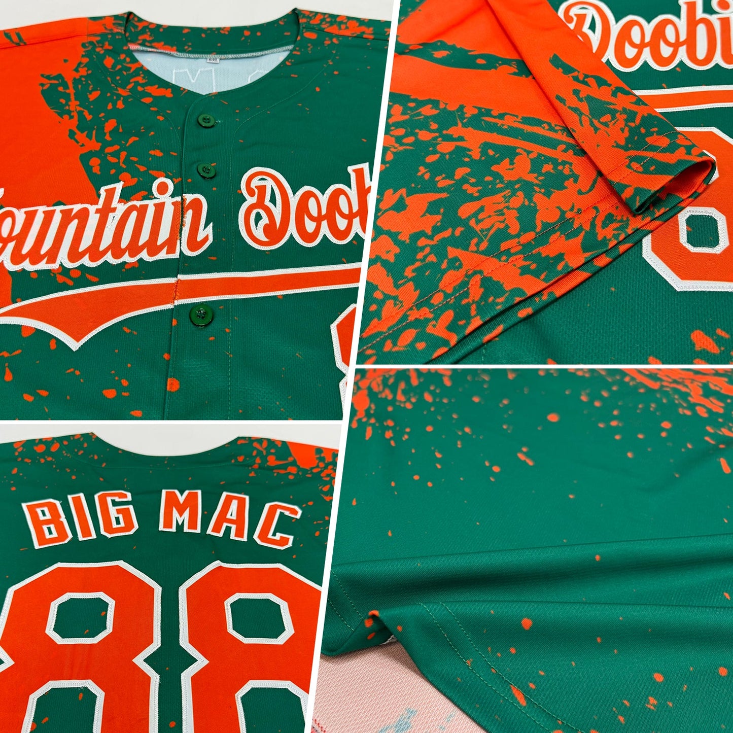 Custom Orange Kelly Green-White 3D Pattern Design Abstract Brush Stroke Authentic Baseball Jersey view 2