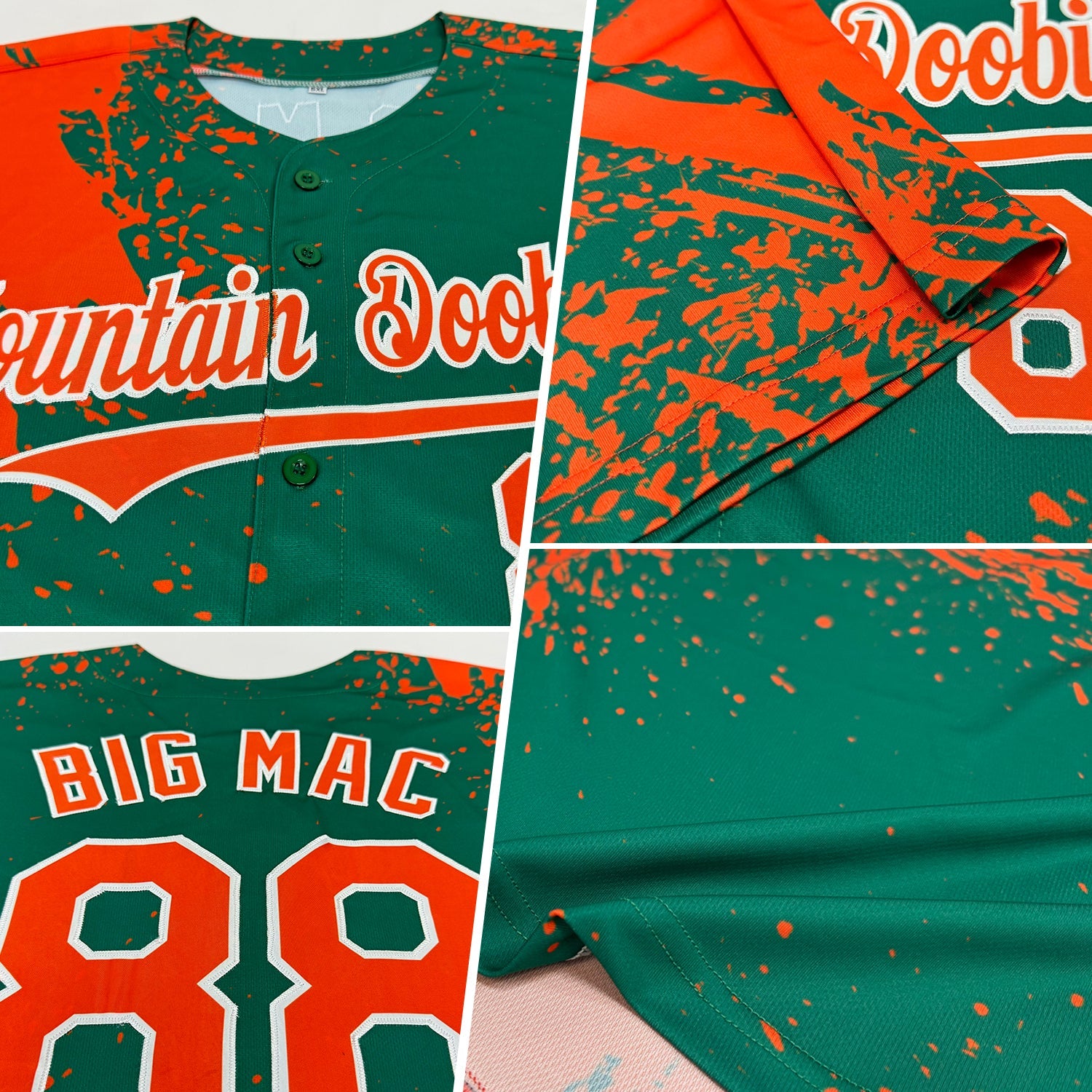 Custom Orange Kelly Green-White 3D Pattern Design Abstract Brush Stroke Authentic Baseball Jersey view 2