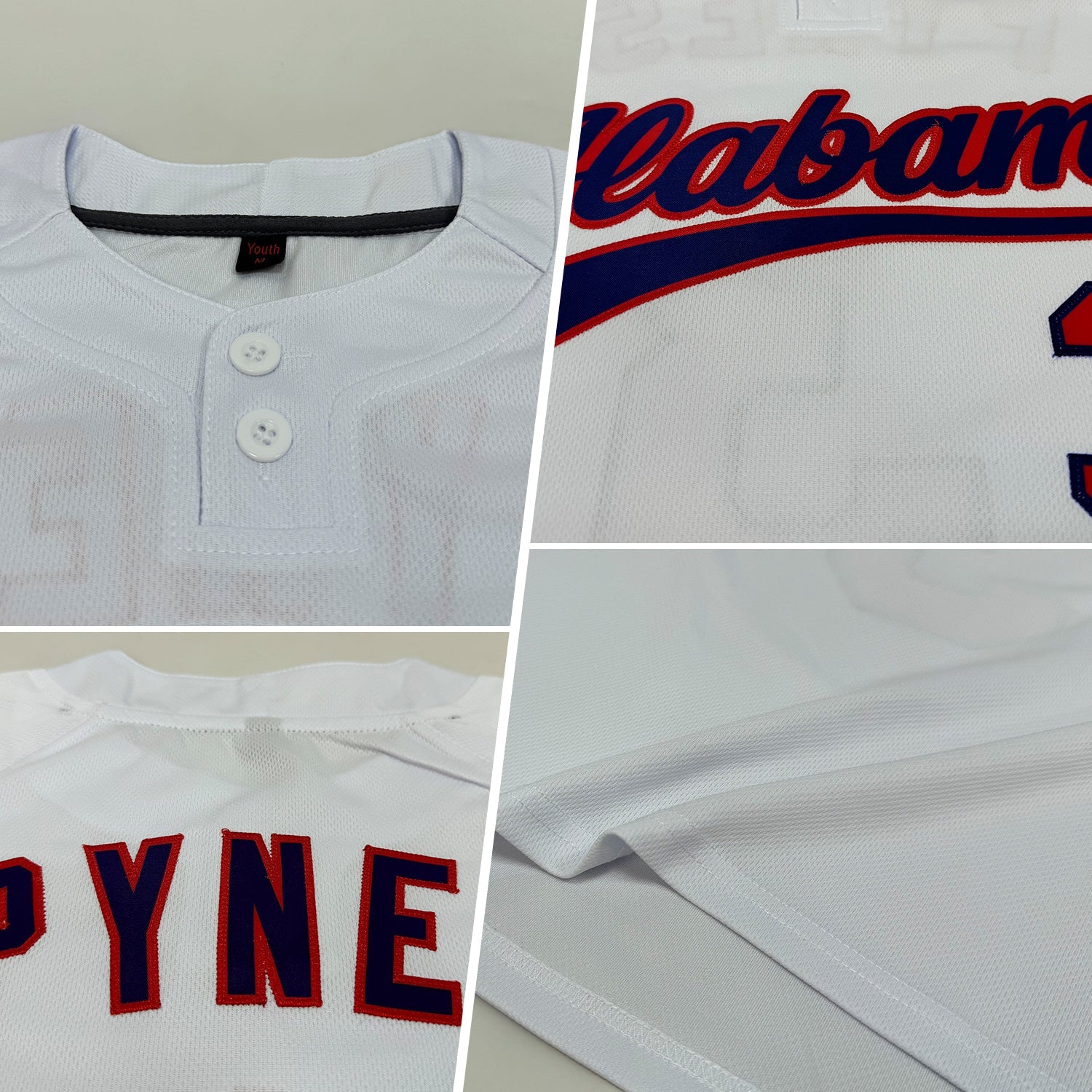 Custom White Red-Navy Two-Button Unisex Softball Jersey view 2