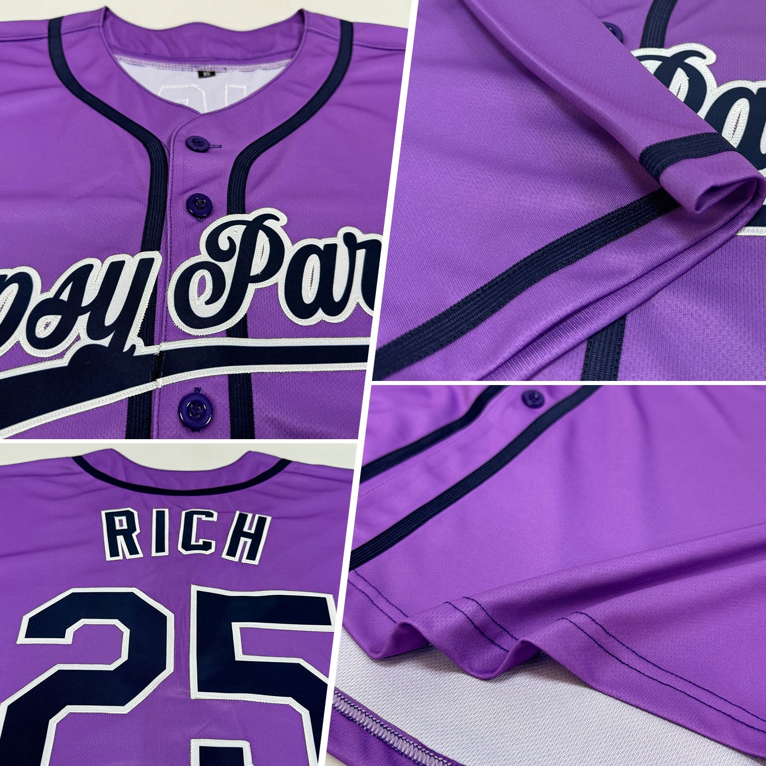 Custom Medium Purple Navy-White Authentic Baseball Jersey view 2