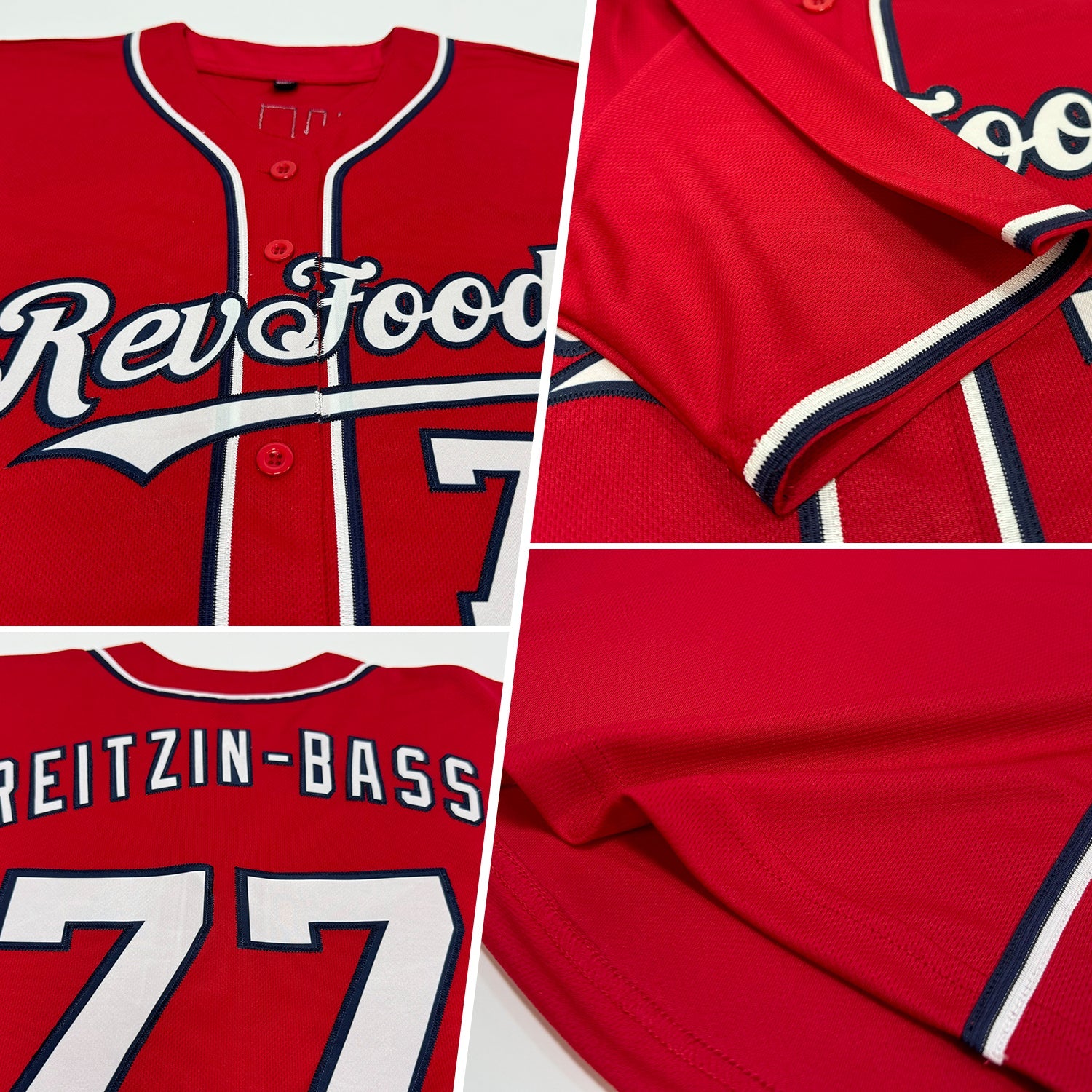 Custom Red White-Navy Authentic Baseball Jersey view 2