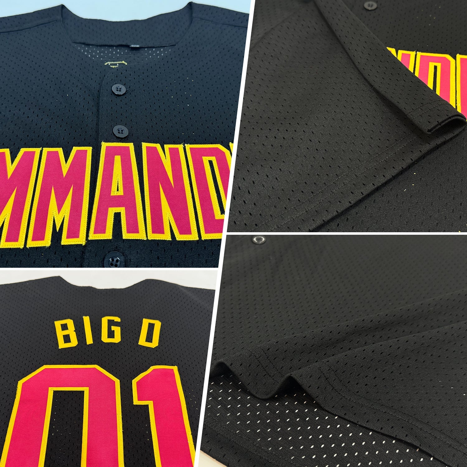 Custom Black Maroon-Gold Mesh Authentic Throwback Baseball Jersey view 2