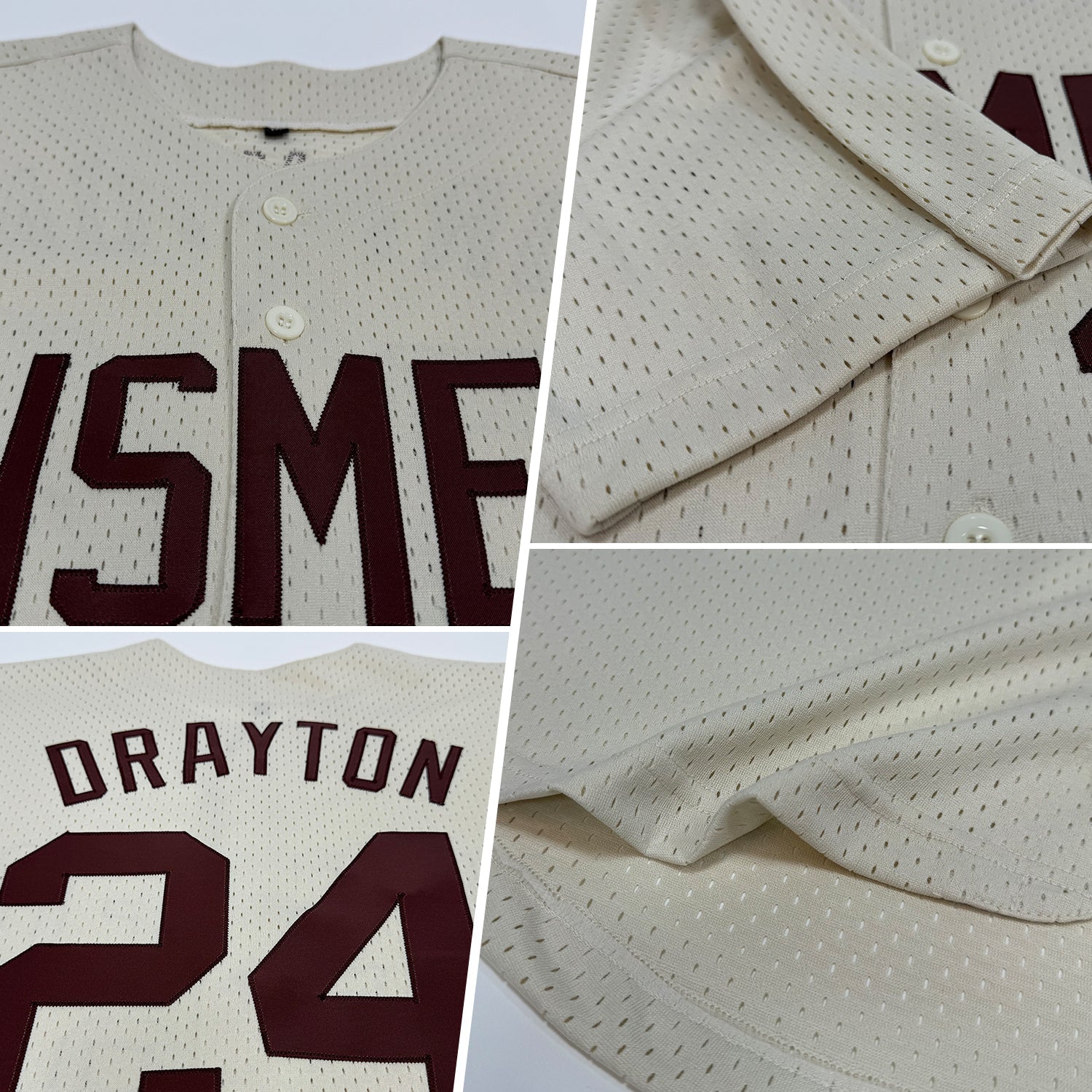 Custom Cream Brown Mesh Authentic Throwback Baseball Jersey view 2