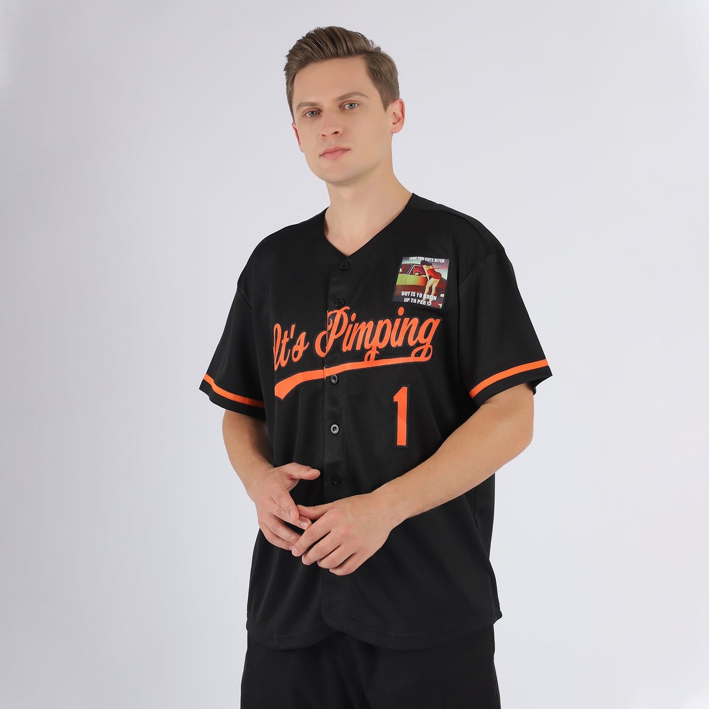 Custom Black Orange Baseball Jersey view 2