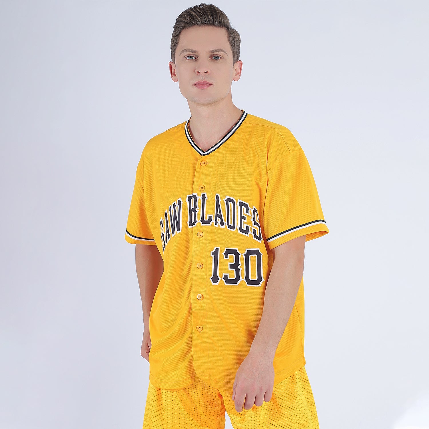 Custom Gold Black-White Baseball Jersey view 2