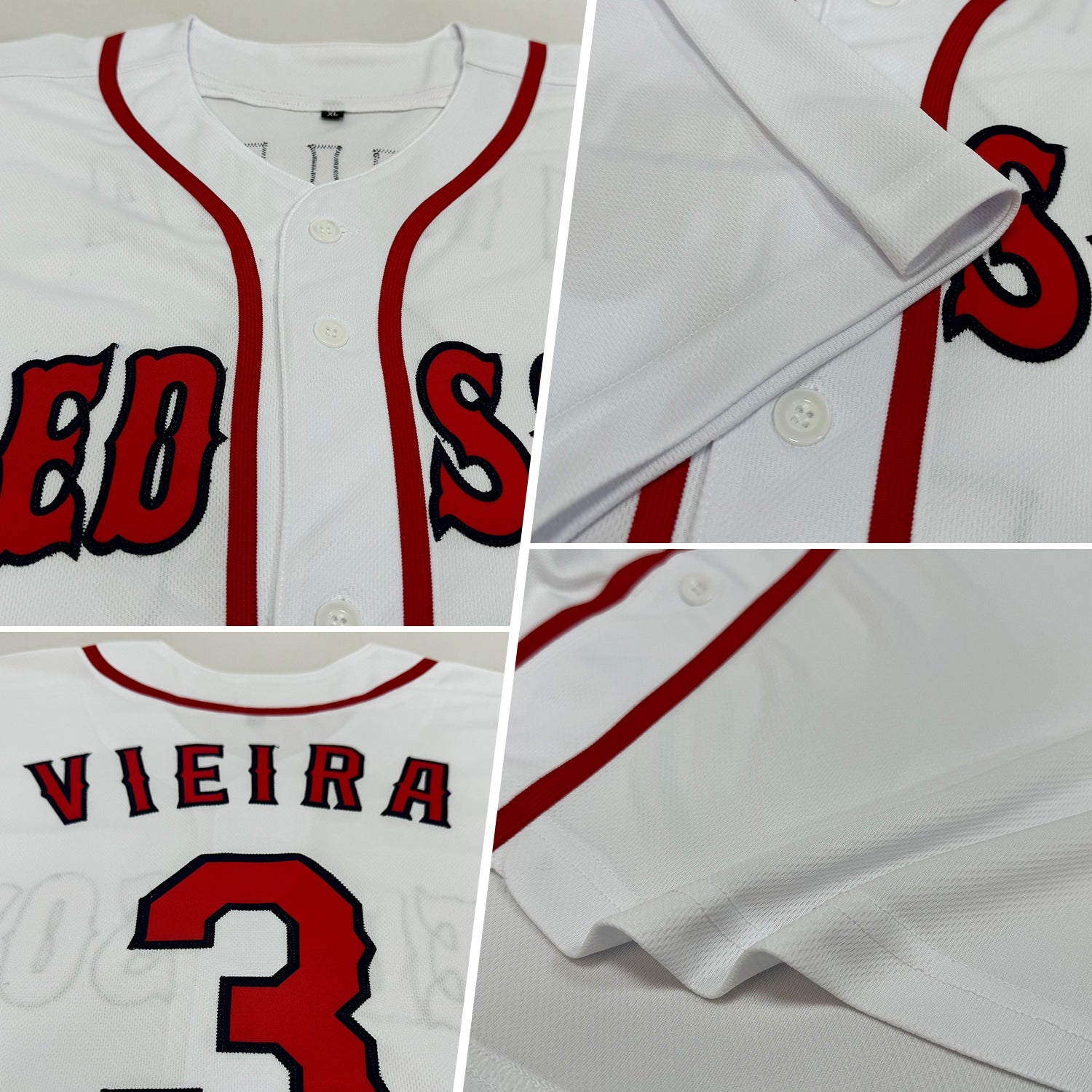 Custom White Red-Navy Baseball Jersey view 2