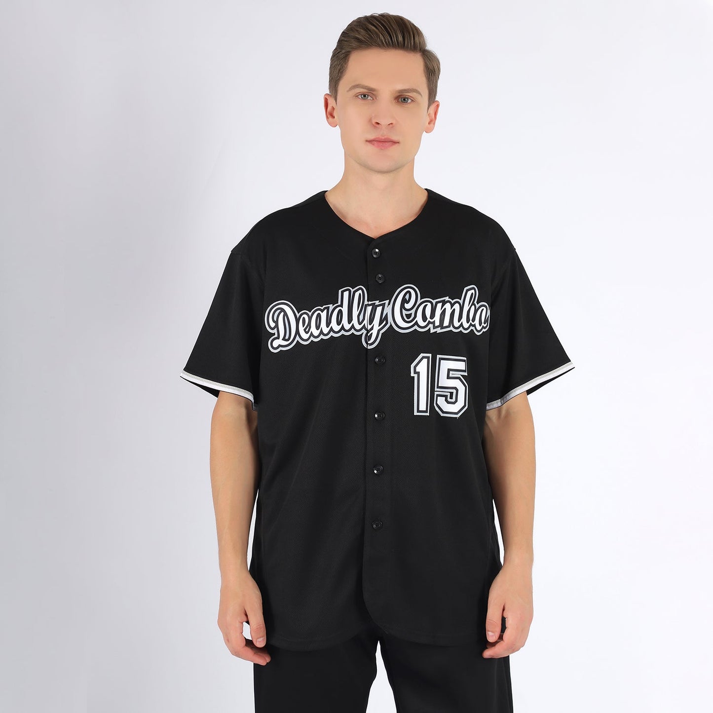 Custom Black White-Gray Baseball Jersey view 2