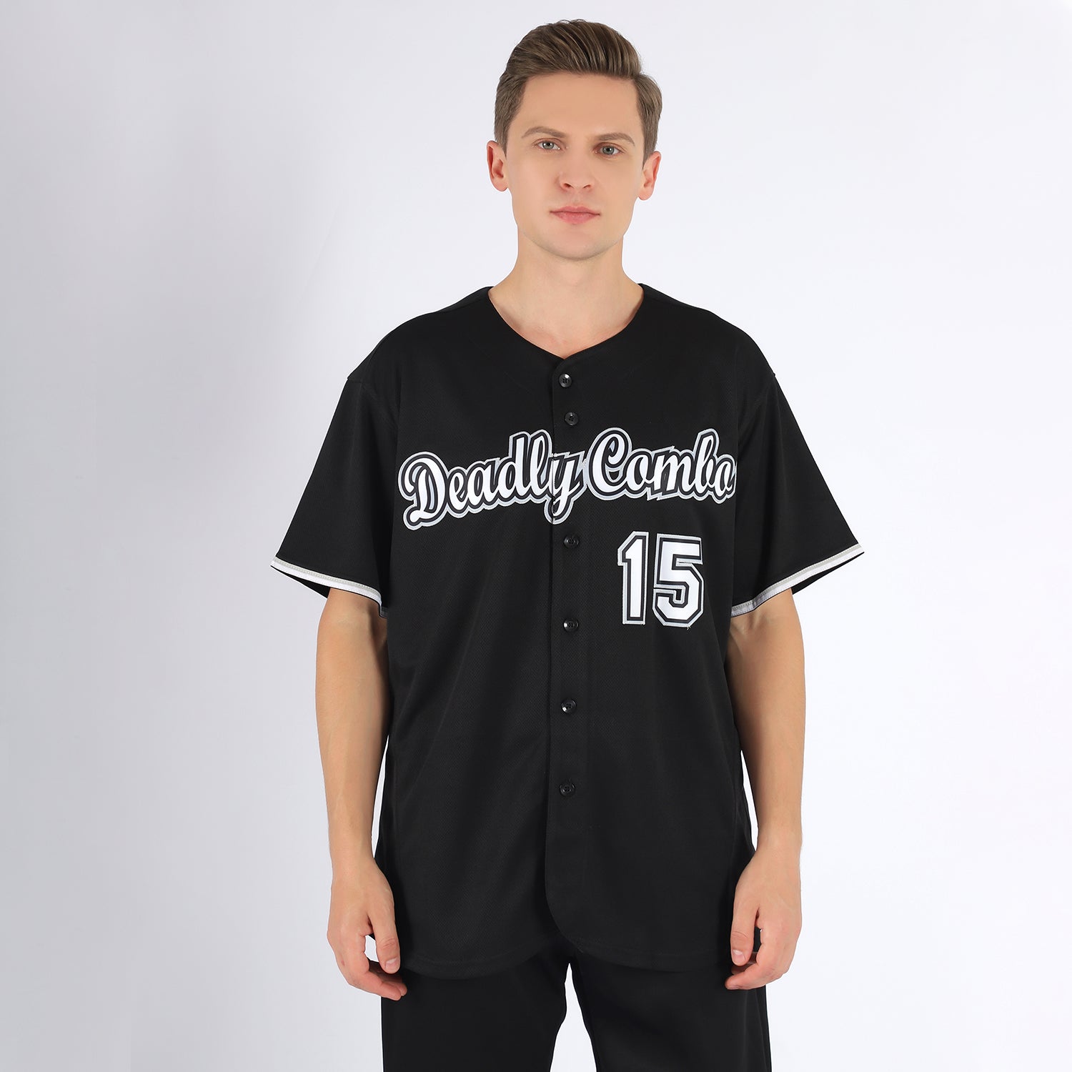 Custom Black White-Gray Baseball Jersey view 2