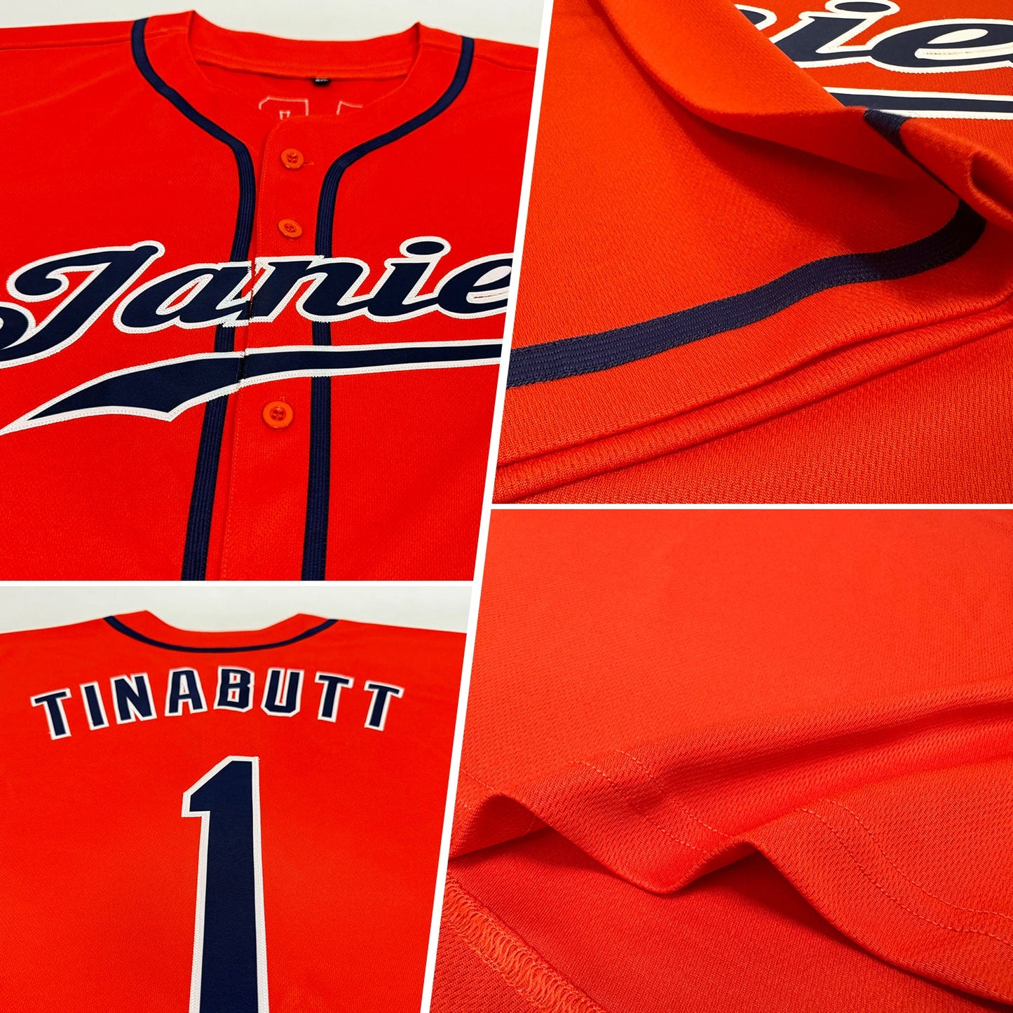 Custom Orange Navy-White Authentic Baseball Jersey view 2