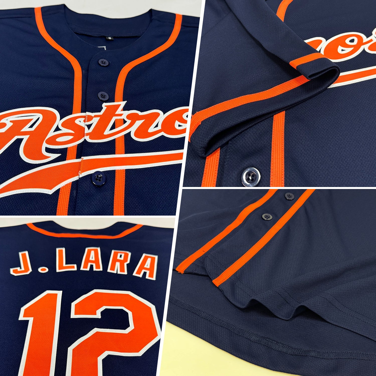 Custom Navy Orange-White Authentic Baseball Jersey view 2