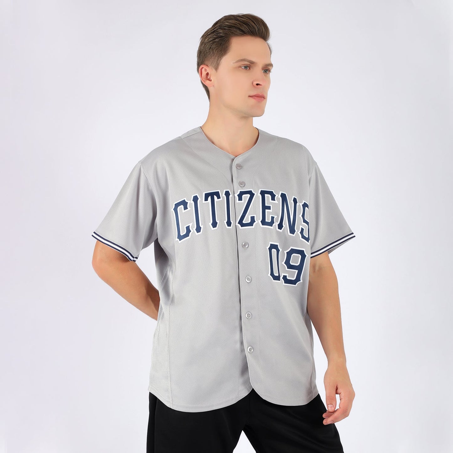 Custom Gray Navy-White Authentic Baseball Jersey view 2