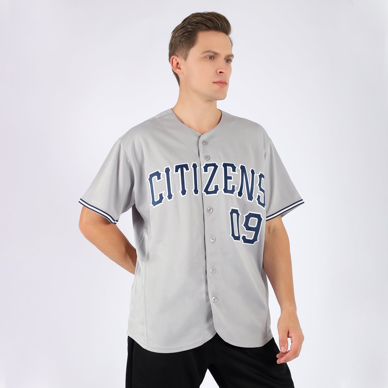 Custom Gray Navy-White Authentic Baseball Jersey view 2