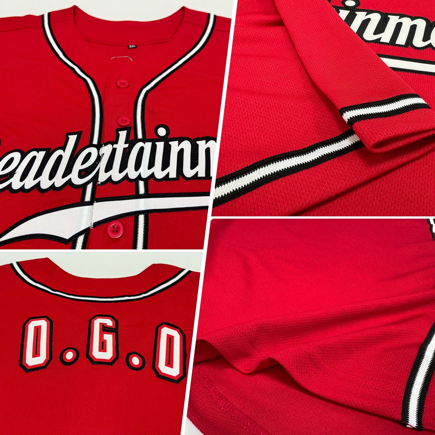 Custom Red White-Black Authentic Baseball Jersey view 2