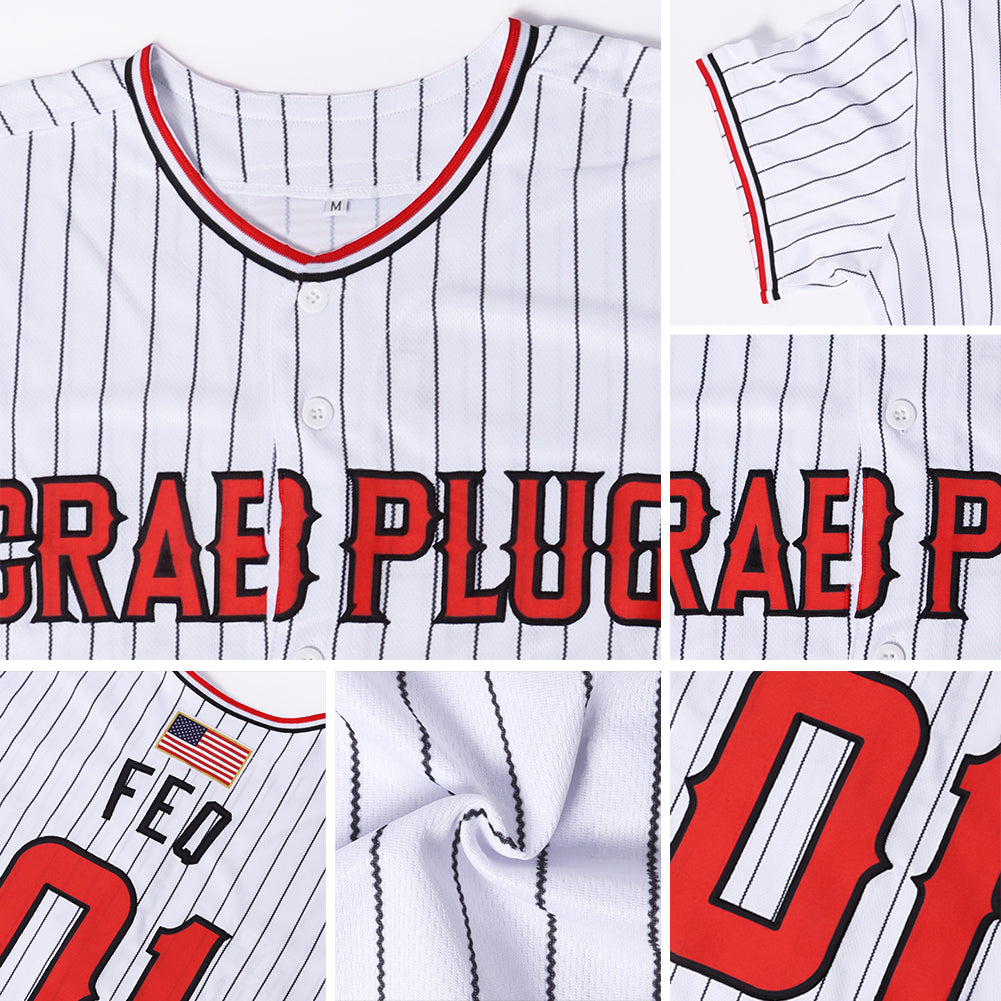 Custom White Black Pinstripe Red-Black Authentic American Flag Fashion Baseball Jersey view 6